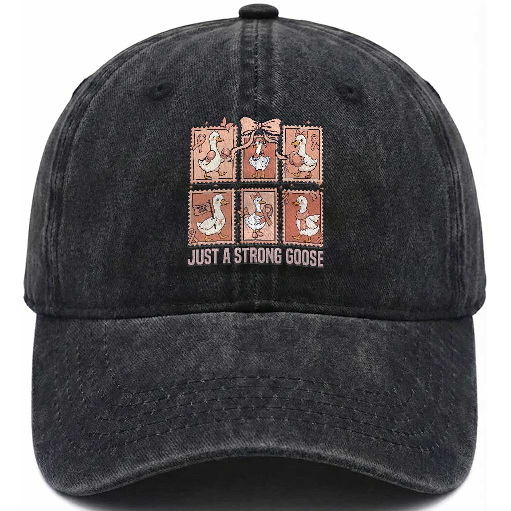 Funny Endometrial Cancer Warrior Goose Washed Cotton Baseball Cap Just A Strong Goose