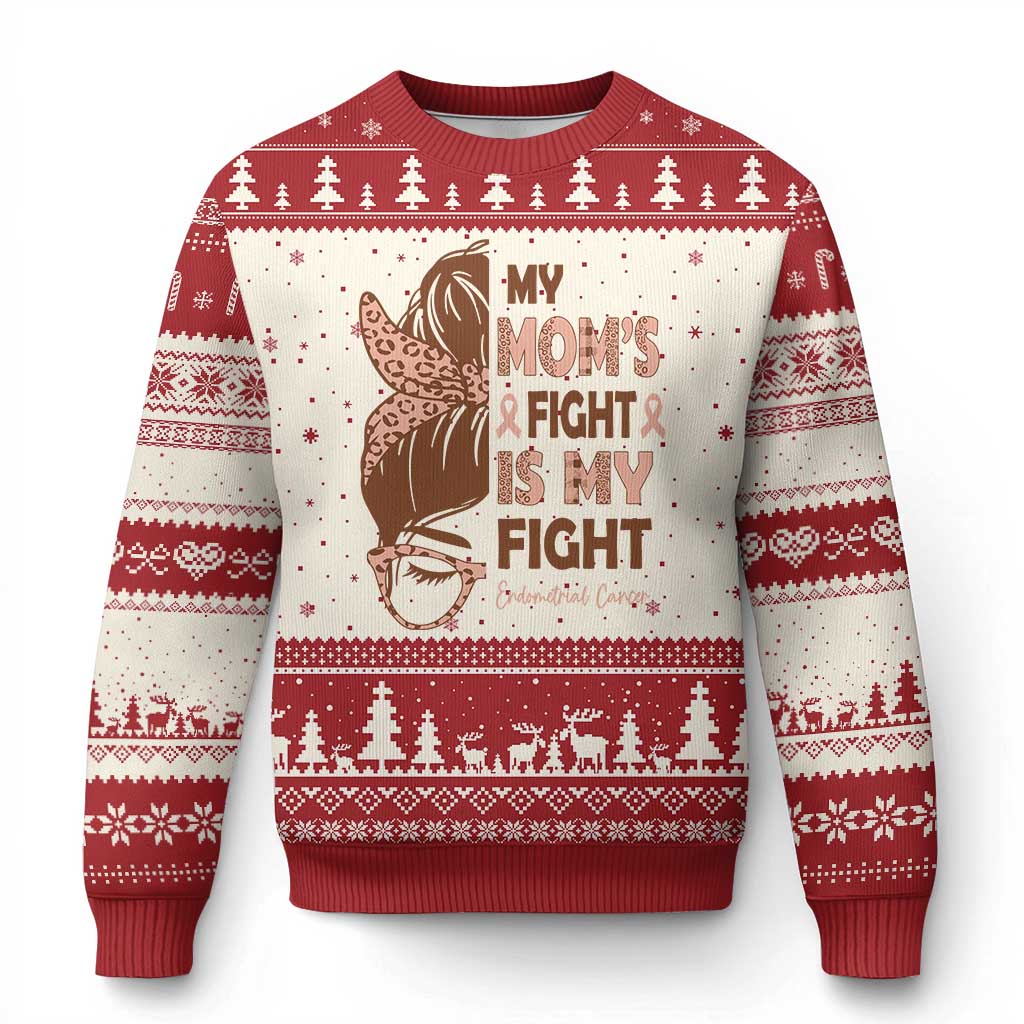 Endometrial Cancer Support Ugly Christmas Sweater My Moms Fight My Fight TS12 Beige Red Print Your Wear