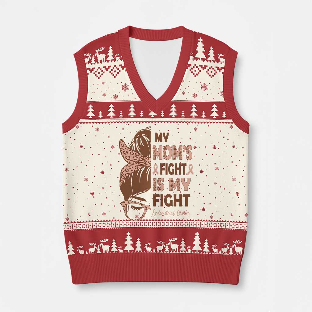 Endometrial Cancer Support V-Neck Knit Sweater Vest My Moms Fight My Fight TS12 Beige Red Print Your Wear