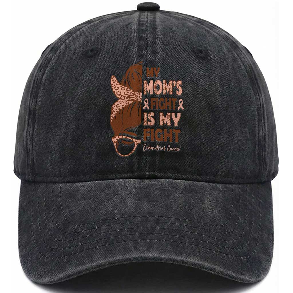 Endometrial Cancer Support Washed Cotton Baseball Cap My Moms Fight My Fight