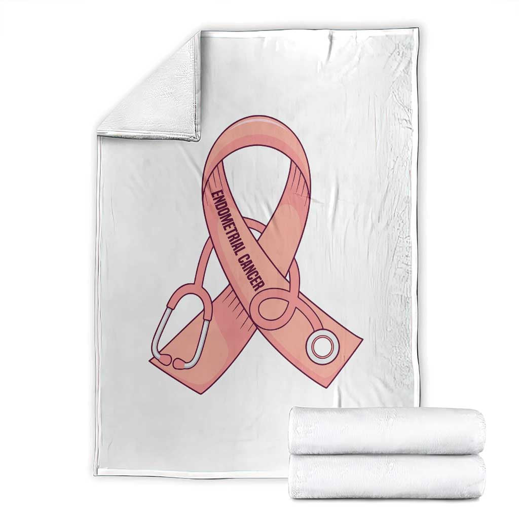 Endometrial Cancer Healthcare Warrior Throw Blanket Peach Stethoscope Nurse