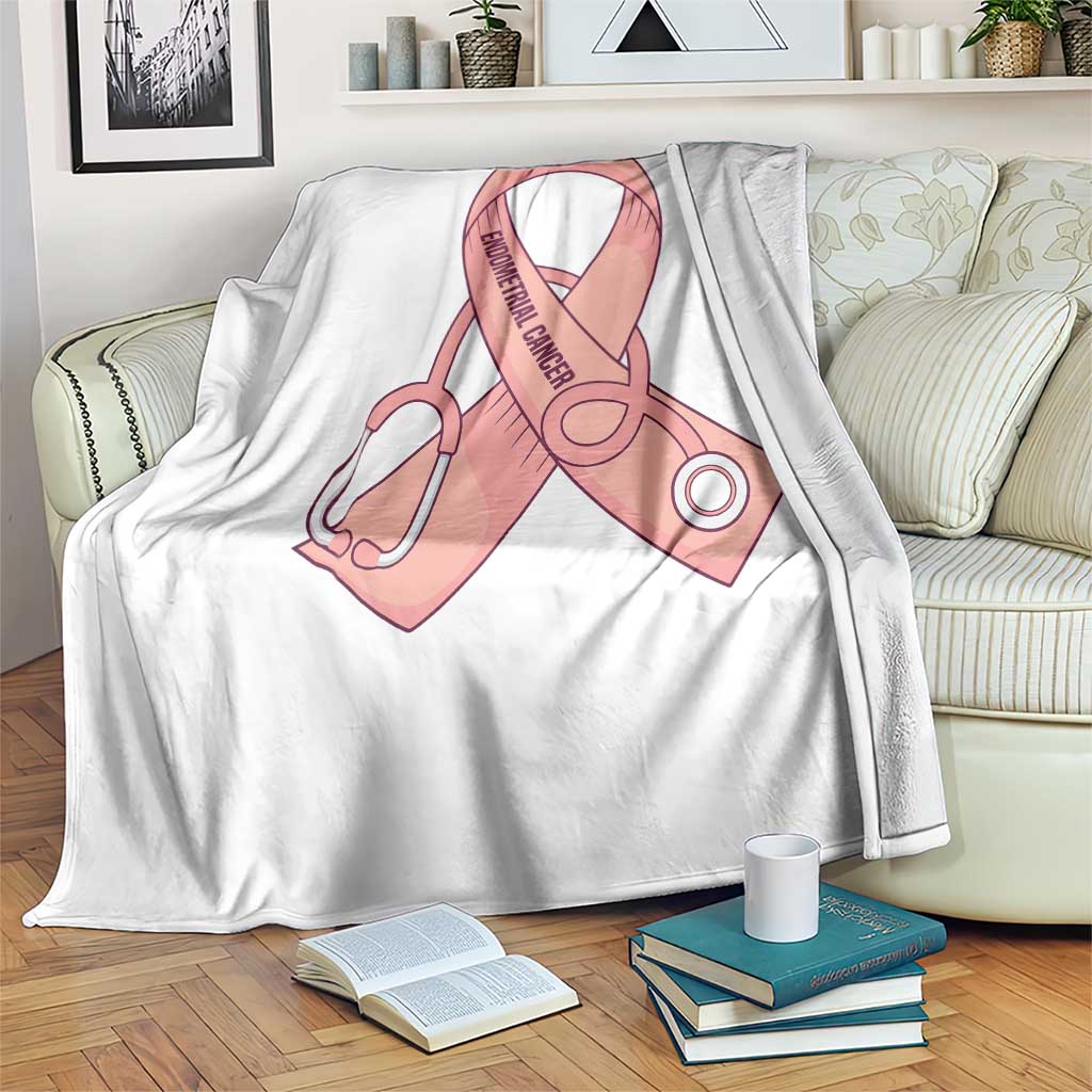 Endometrial Cancer Healthcare Warrior Throw Blanket Peach Stethoscope Nurse