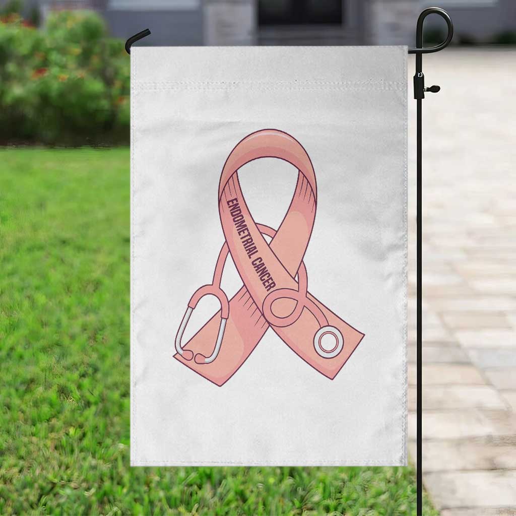 Endometrial Cancer Healthcare Warrior Garden Flag Peach Stethoscope Nurse
