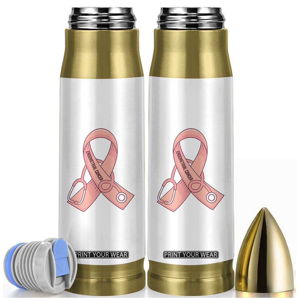 Endometrial Cancer Healthcare Warrior Bullet Tumbler Peach Stethoscope Nurse