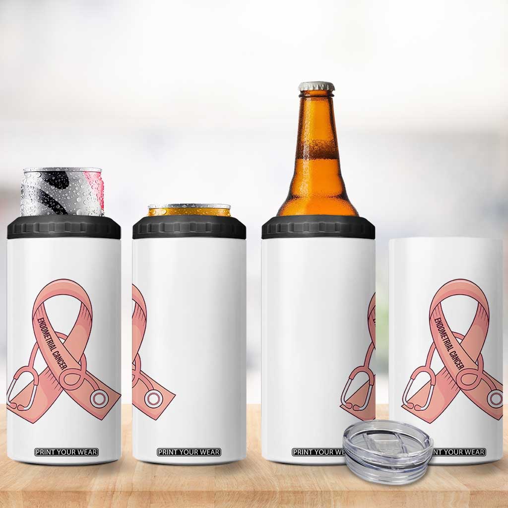 Endometrial Cancer Healthcare Warrior 4 in 1 Can Cooler Tumbler Peach Stethoscope Nurse