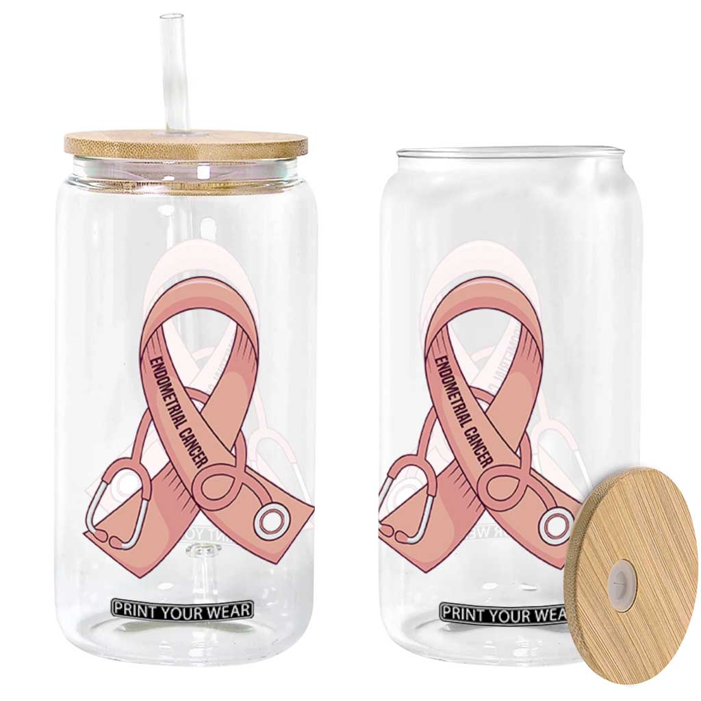 Endometrial Cancer Healthcare Warrior Glass Can Peach Stethoscope Nurse