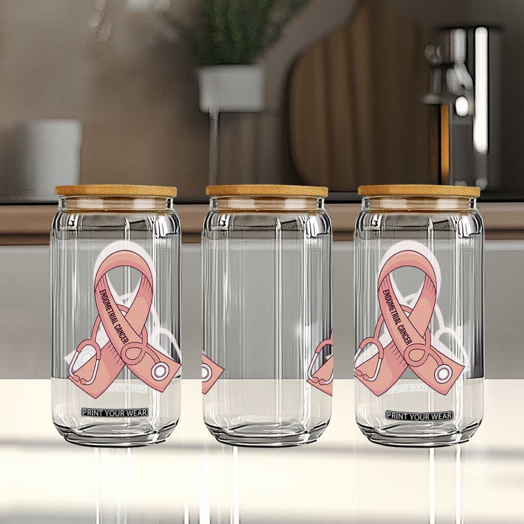 Endometrial Cancer Healthcare Warrior Glass Can Peach Stethoscope Nurse