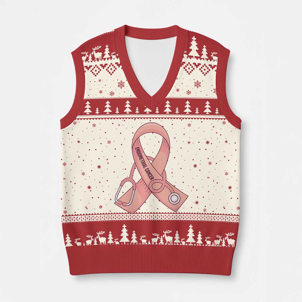Endometrial Cancer Healthcare Warrior V-Neck Knit Sweater Vest Peach Stethoscope Nurse