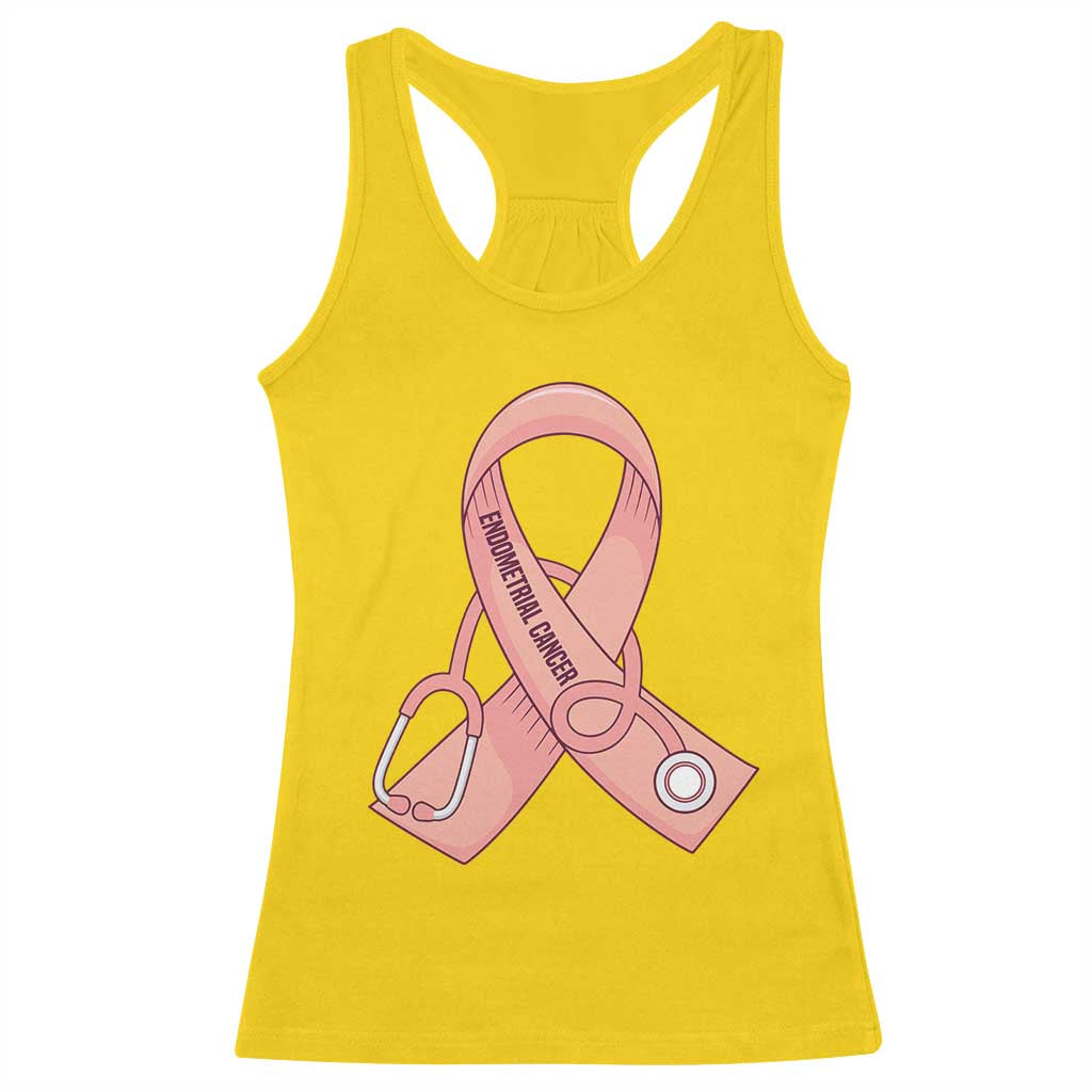 Endometrial Cancer Healthcare Warrior Racerback Tank Top Peach Stethoscope Nurse
