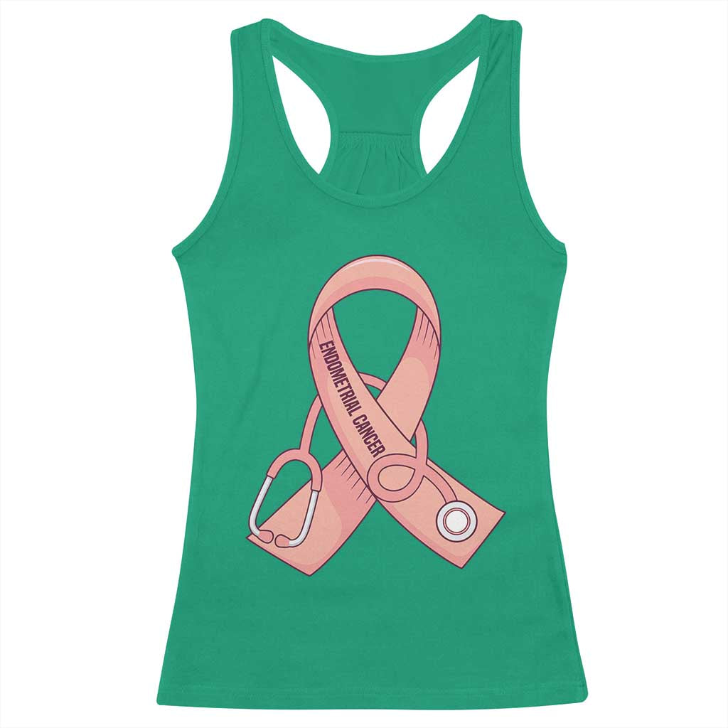 Endometrial Cancer Healthcare Warrior Racerback Tank Top Peach Stethoscope Nurse
