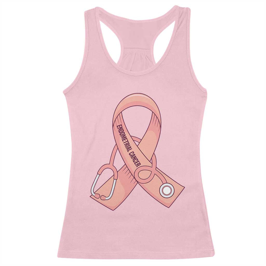 Endometrial Cancer Healthcare Warrior Racerback Tank Top Peach Stethoscope Nurse