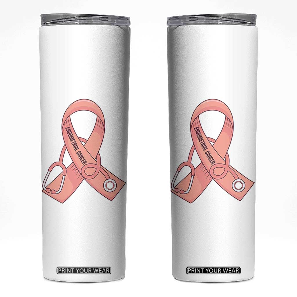 Endometrial Cancer Healthcare Warrior Skinny Tumbler Peach Stethoscope Nurse