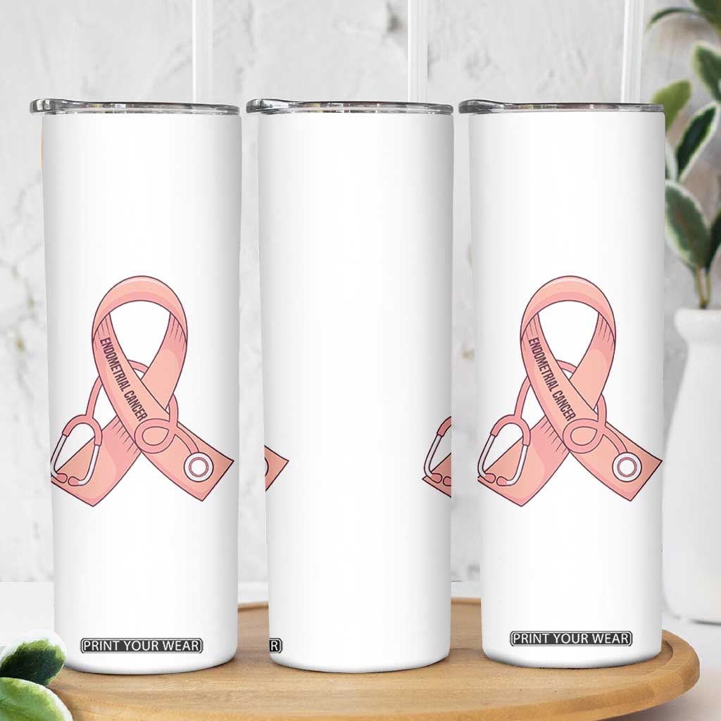 Endometrial Cancer Healthcare Warrior Skinny Tumbler Peach Stethoscope Nurse