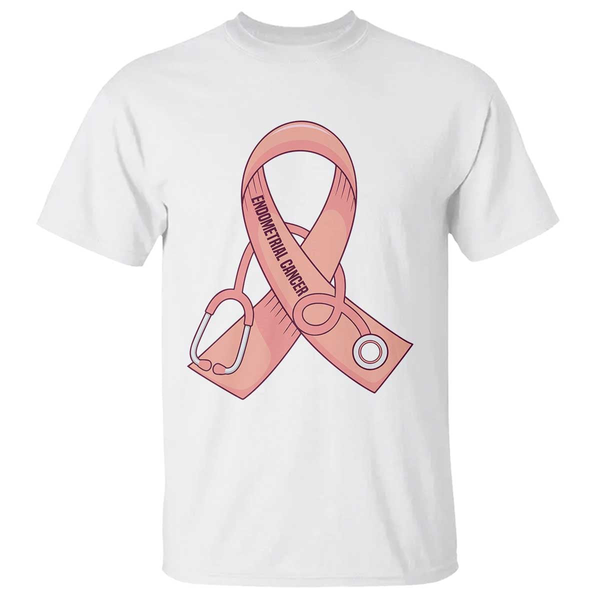 Endometrial Cancer Healthcare Warrior T Shirt Peach Stethoscope Nurse TS12 White Print Your Wear
