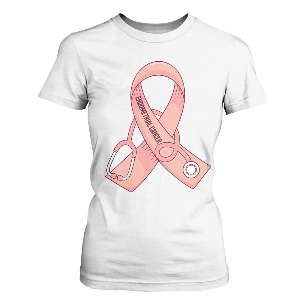 Endometrial Cancer Healthcare Warrior T Shirt For Women Peach Stethoscope Nurse TS12 White Print Your Wear