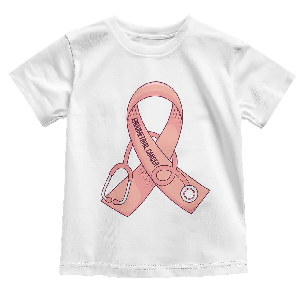 Endometrial Cancer Healthcare Warrior Toddler T Shirt Peach Stethoscope Nurse TS12 White Print Your Wear