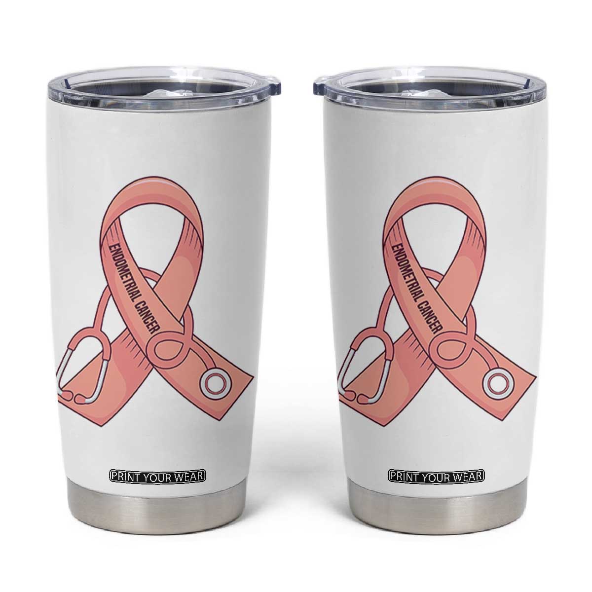 Endometrial Cancer Healthcare Warrior Tumbler Cup Peach Stethoscope Nurse