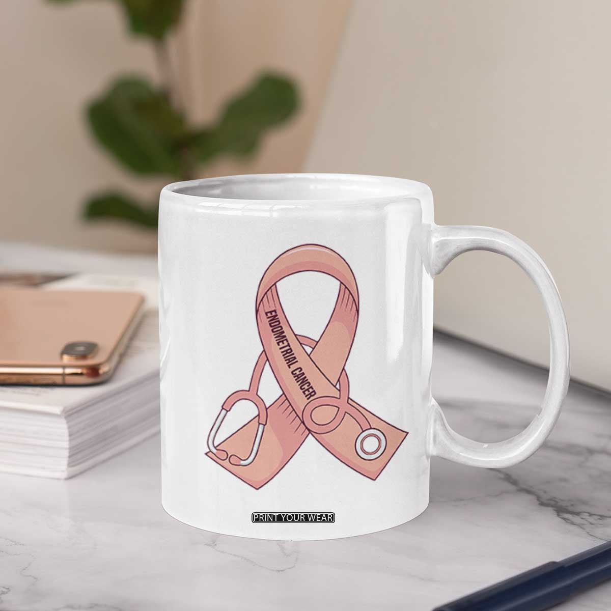 Endometrial Cancer Healthcare Warrior Coffee Mug Peach Stethoscope Nurse