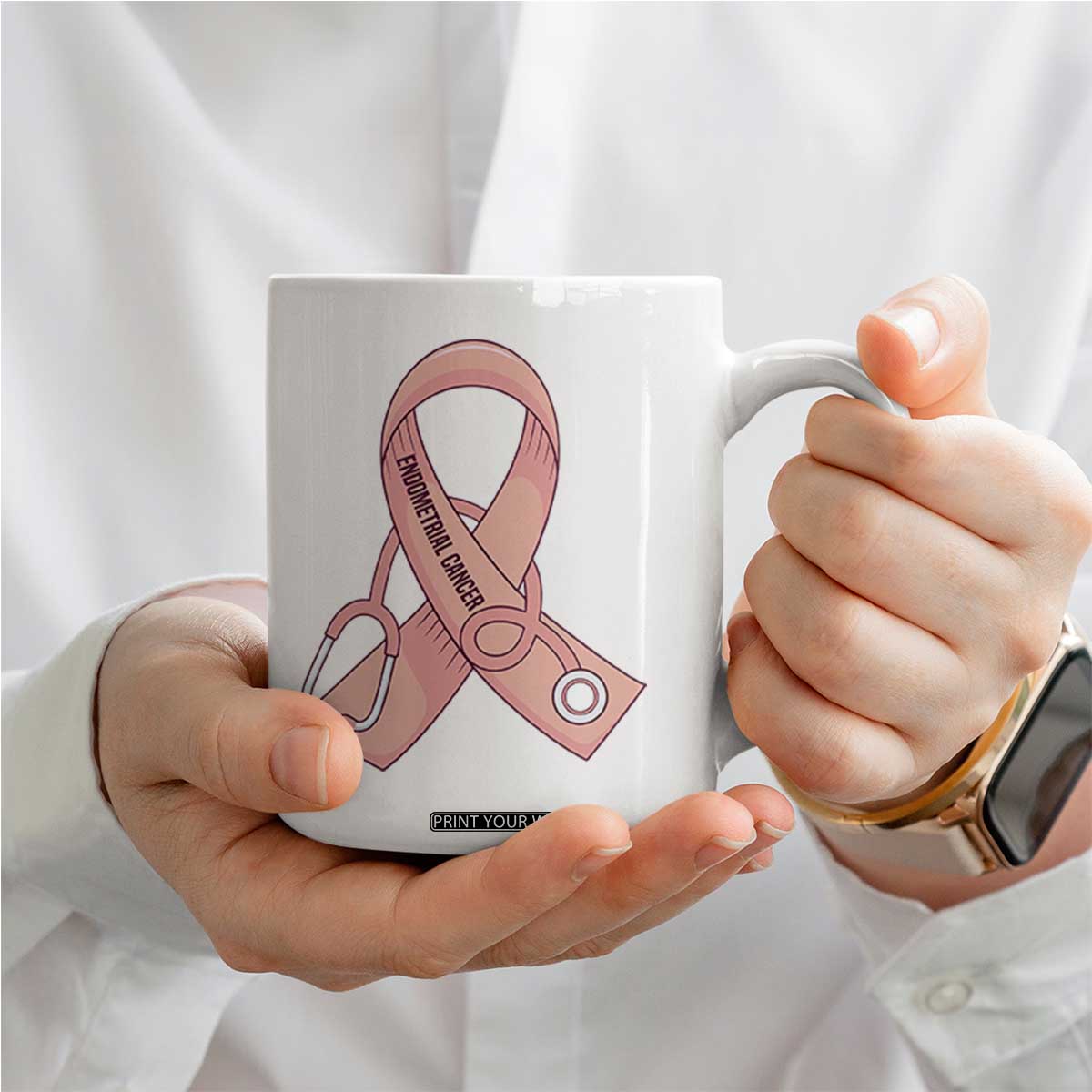 Endometrial Cancer Healthcare Warrior Coffee Mug Peach Stethoscope Nurse