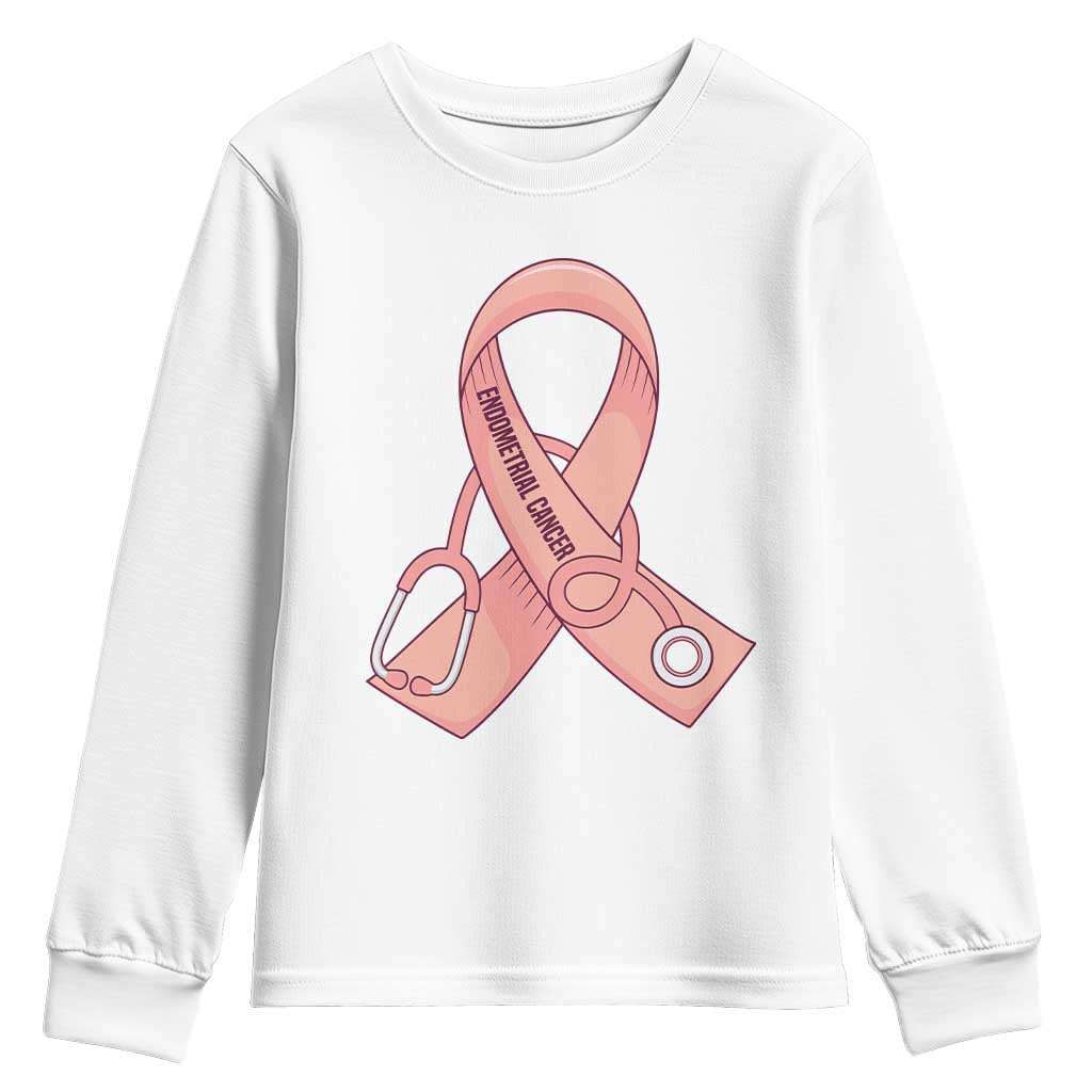 Endometrial Cancer Healthcare Warrior Youth Sweatshirt Peach Stethoscope Nurse TS12 White Print Your Wear