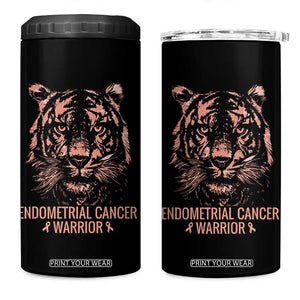 Endometrial Cancer Warrior Tiger 4 in 1 Can Cooler Tumbler Strength Courage Hope