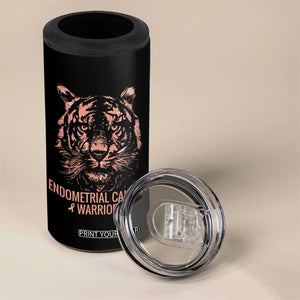 Endometrial Cancer Warrior Tiger 4 in 1 Can Cooler Tumbler Strength Courage Hope