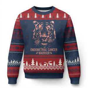 Endometrial Cancer Warrior Tiger Ugly Christmas Sweater Strength Courage Hope