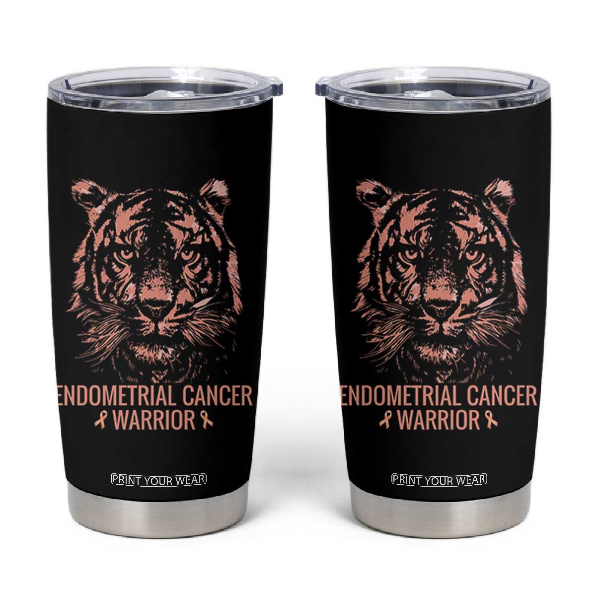Endometrial Cancer Warrior Tiger Tumbler Cup Strength Courage Hope