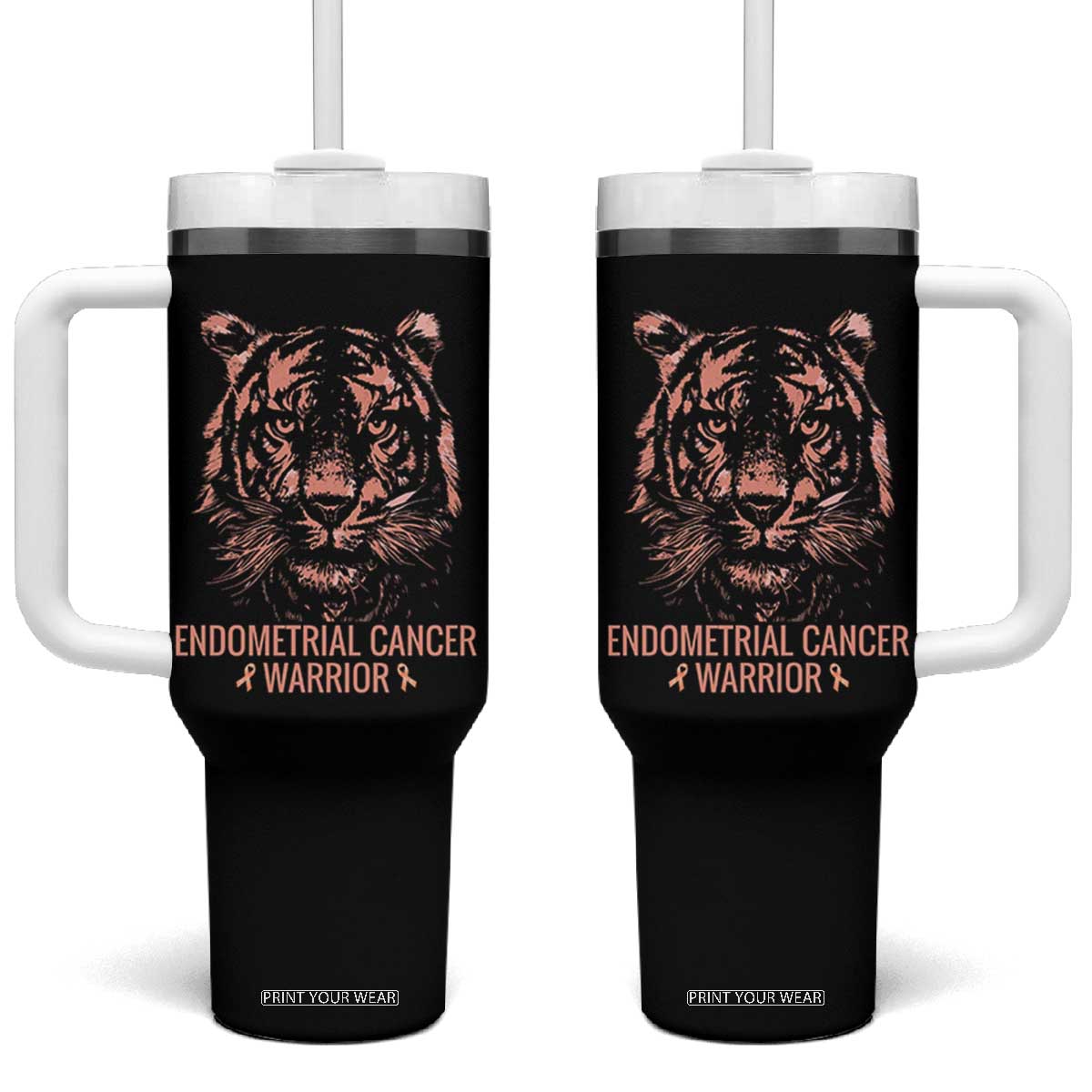 Endometrial Cancer Warrior Tiger Tumbler With Handle Strength Courage Hope