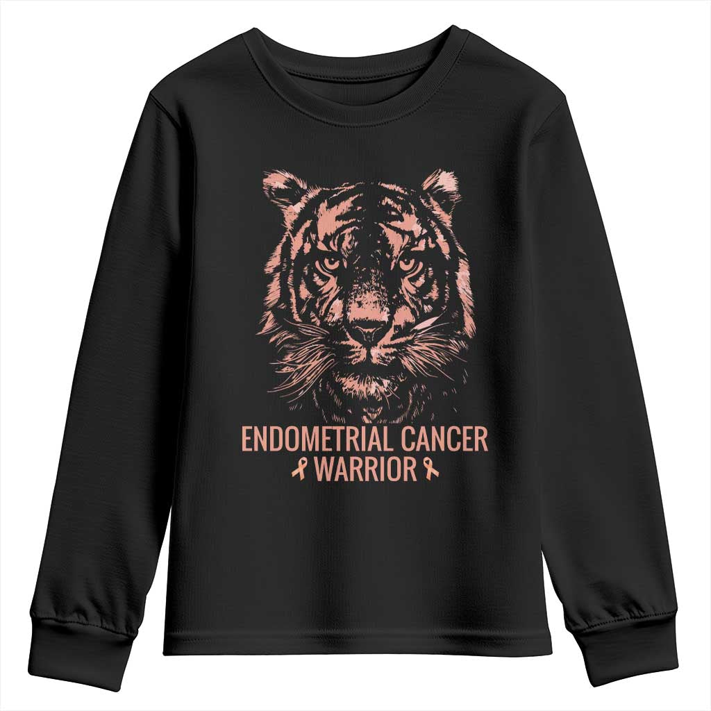 Endometrial Cancer Warrior Tiger Youth Sweatshirt Strength Courage Hope