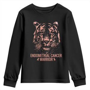 Endometrial Cancer Warrior Tiger Youth Sweatshirt Strength Courage Hope