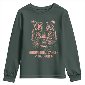 Endometrial Cancer Warrior Tiger Youth Sweatshirt Strength Courage Hope