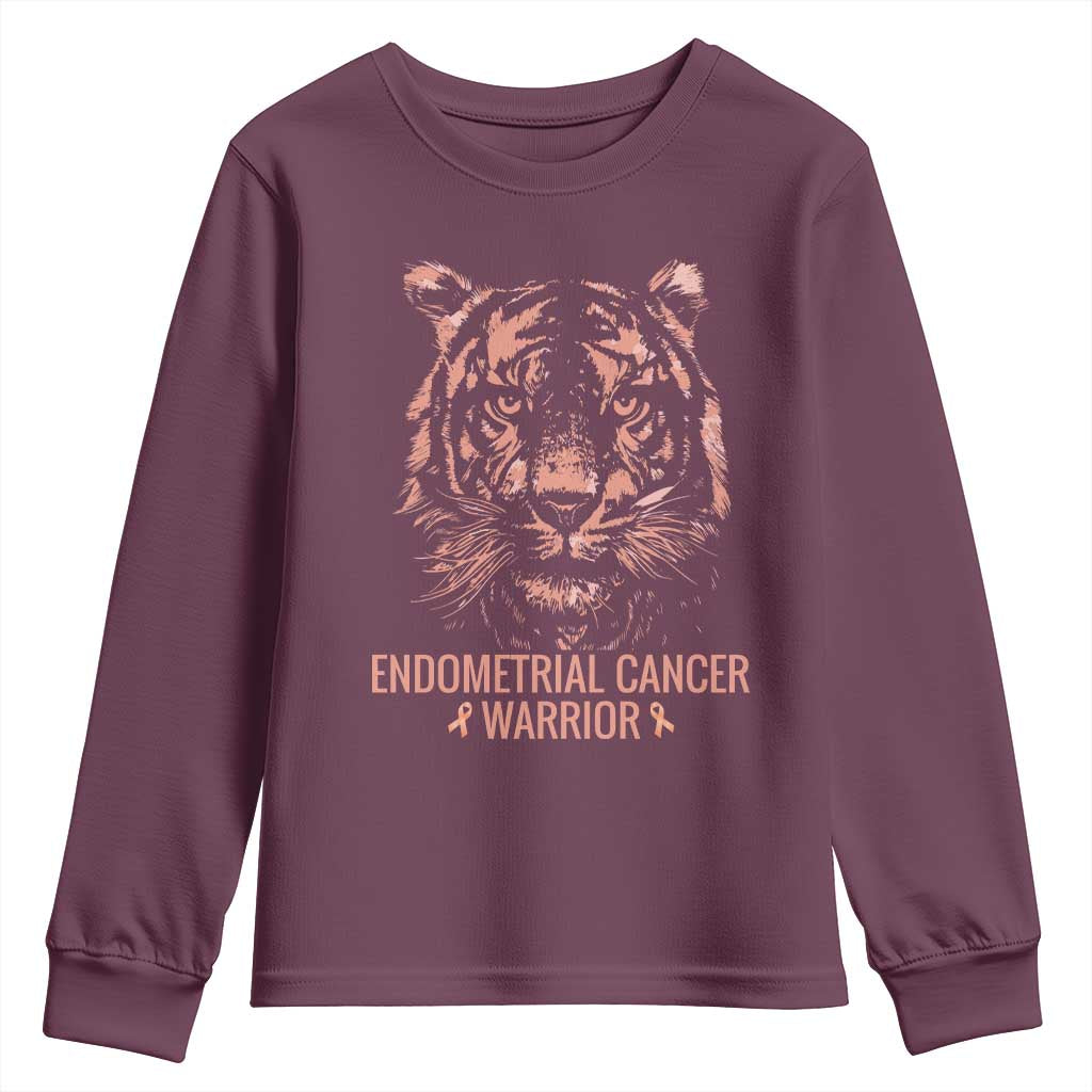 Endometrial Cancer Warrior Tiger Youth Sweatshirt Strength Courage Hope