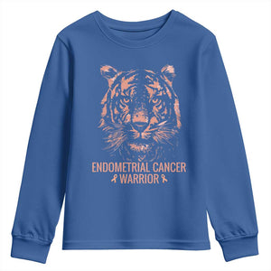 Endometrial Cancer Warrior Tiger Youth Sweatshirt Strength Courage Hope