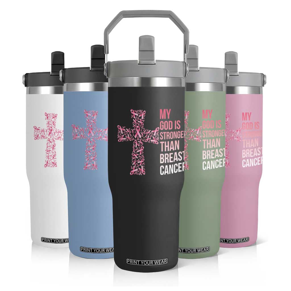 My God Is Stronger Than Breast Cancer Survivor Hope Gift Flip Straw Tumbler