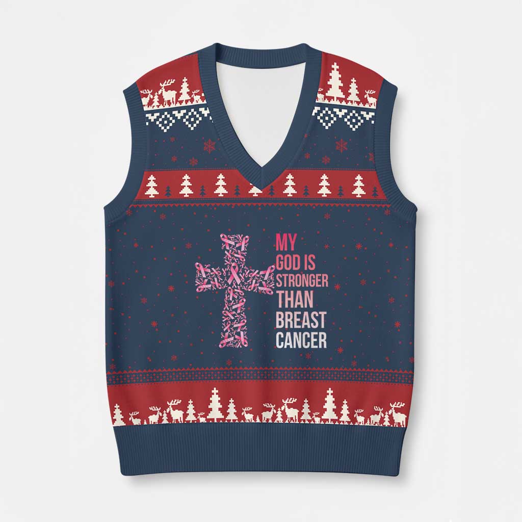 My God Is Stronger Than Breast Cancer Survivor Hope Gift V-Neck Knit Sweater Vest