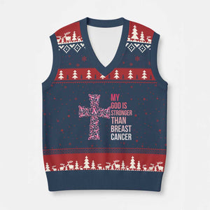 My God Is Stronger Than Breast Cancer Survivor Hope Gift V-Neck Knit Sweater Vest