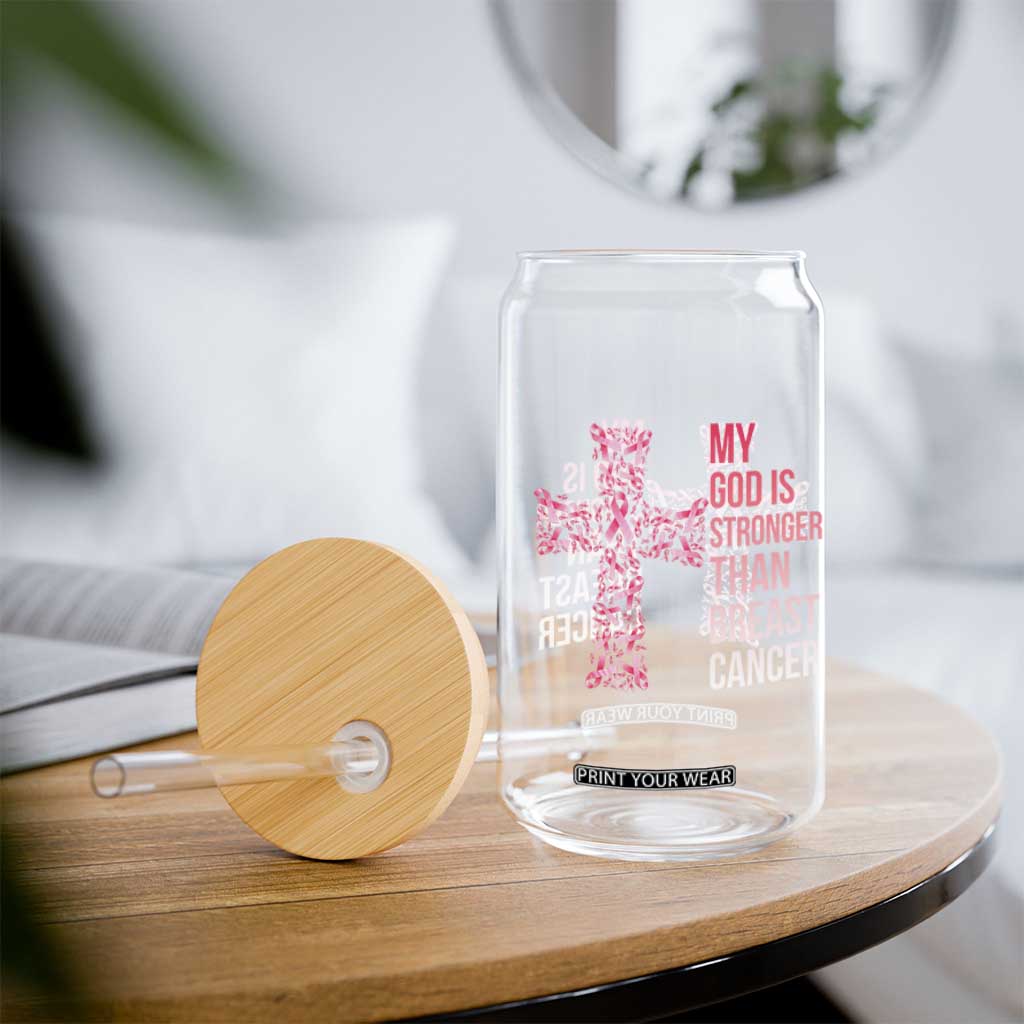 My God Is Stronger Than Breast Cancer Survivor Hope Gift Glass Can