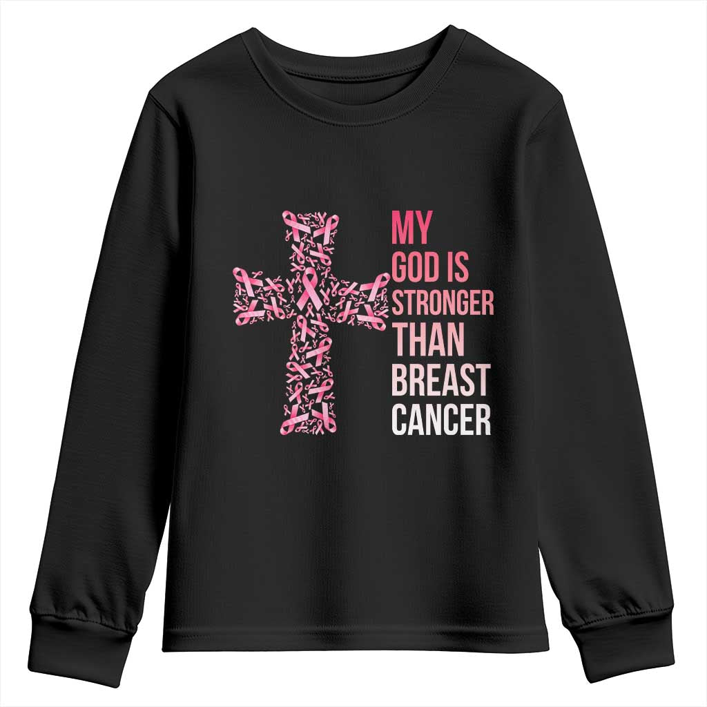 My God Is Stronger Than Breast Cancer Survivor Hope Gift Youth Sweatshirt TS12 Black Print Your Wear