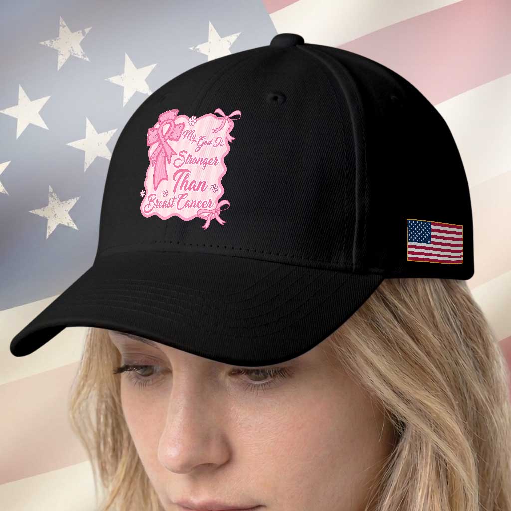 My God Is Stronger Than Breast Cancer Baseball Cap Christian Support Gift
