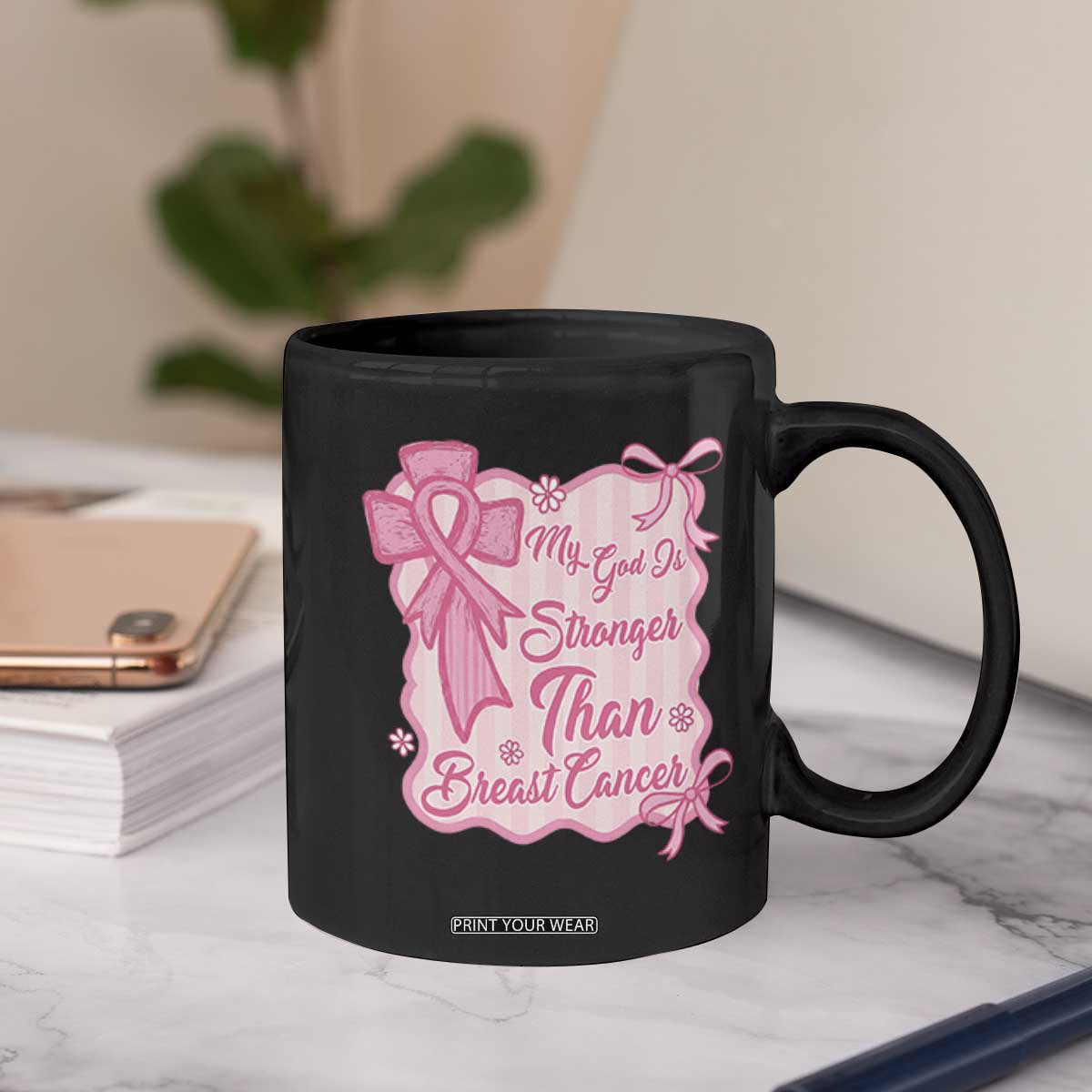 My God Is Stronger Than Breast Cancer Coffee Mug Christian Support Gift