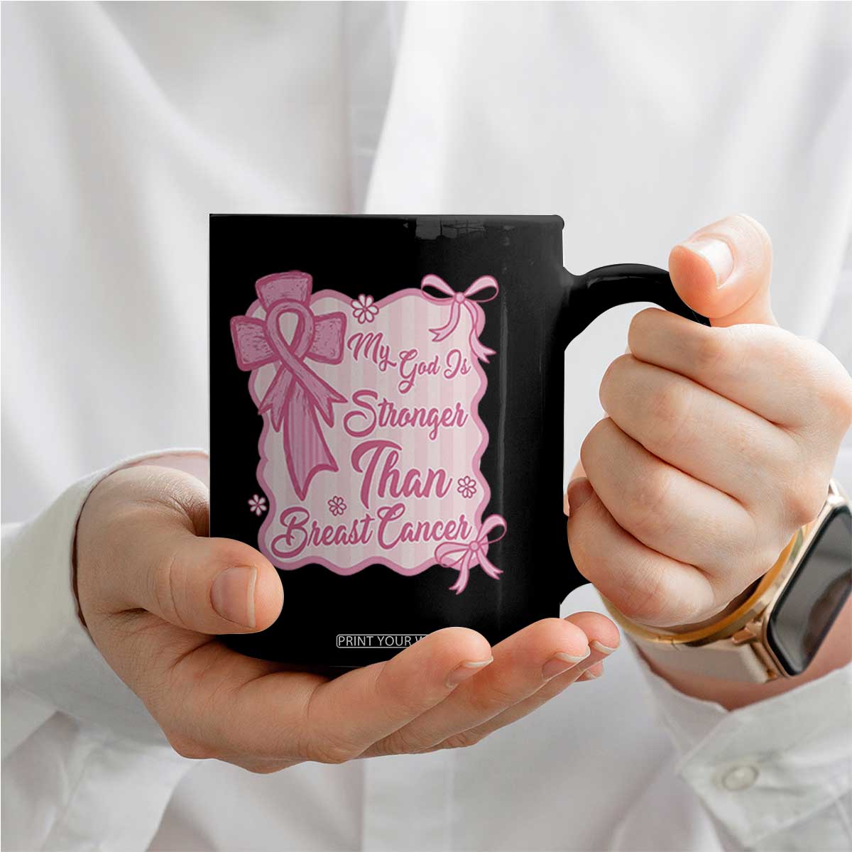 My God Is Stronger Than Breast Cancer Coffee Mug Christian Support Gift