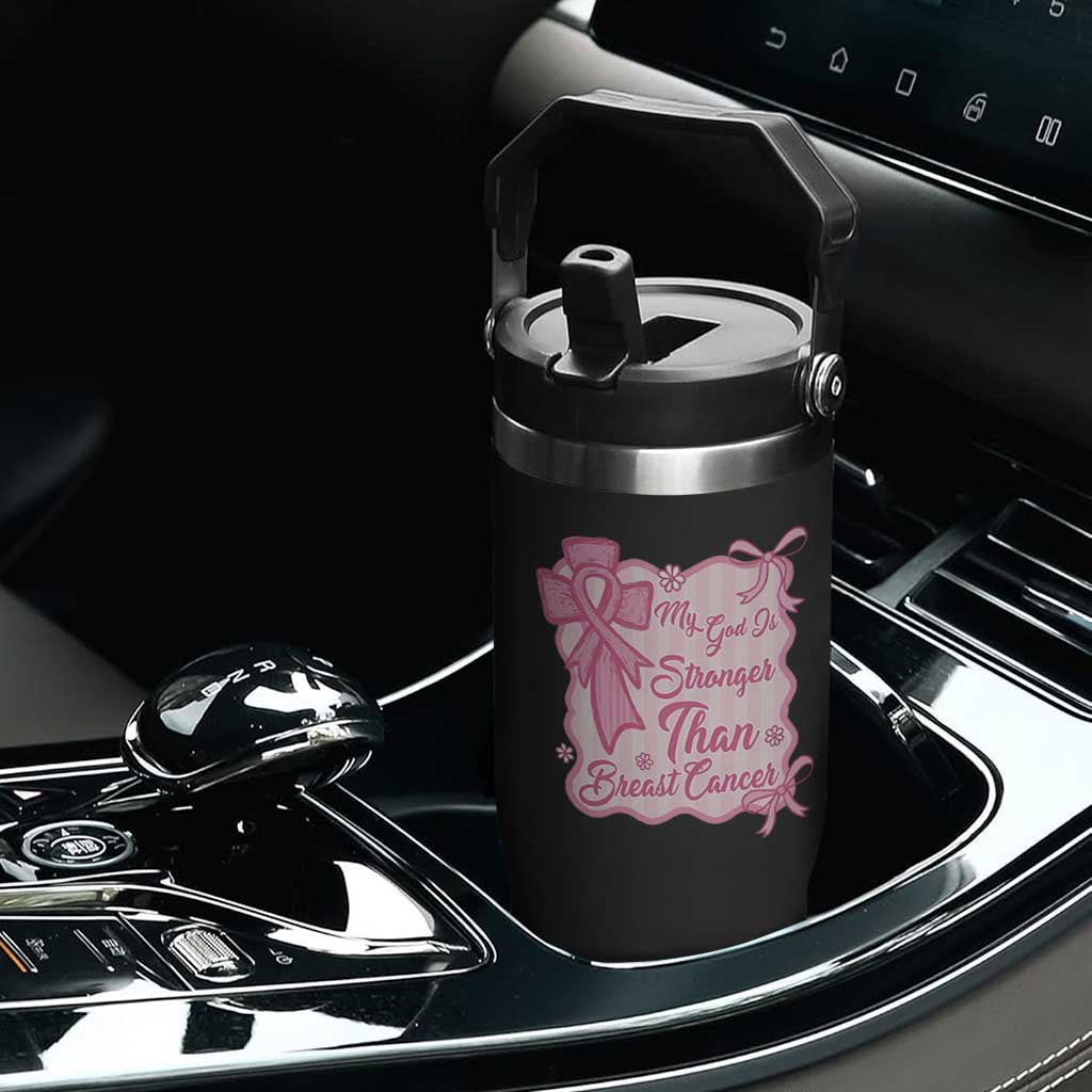 My God Is Stronger Than Breast Cancer Flip Straw Tumbler Christian Support Gift
