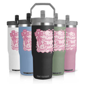 My God Is Stronger Than Breast Cancer Flip Straw Tumbler Christian Support Gift
