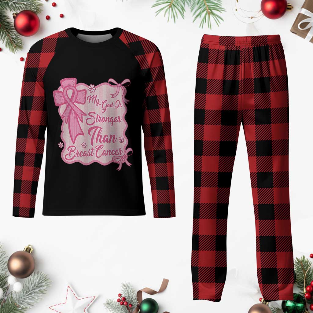 My God Is Stronger Than Breast Cancer Plaid Pajama Set Christian Support Gift