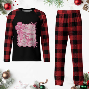 My God Is Stronger Than Breast Cancer Plaid Pajama Set Christian Support Gift