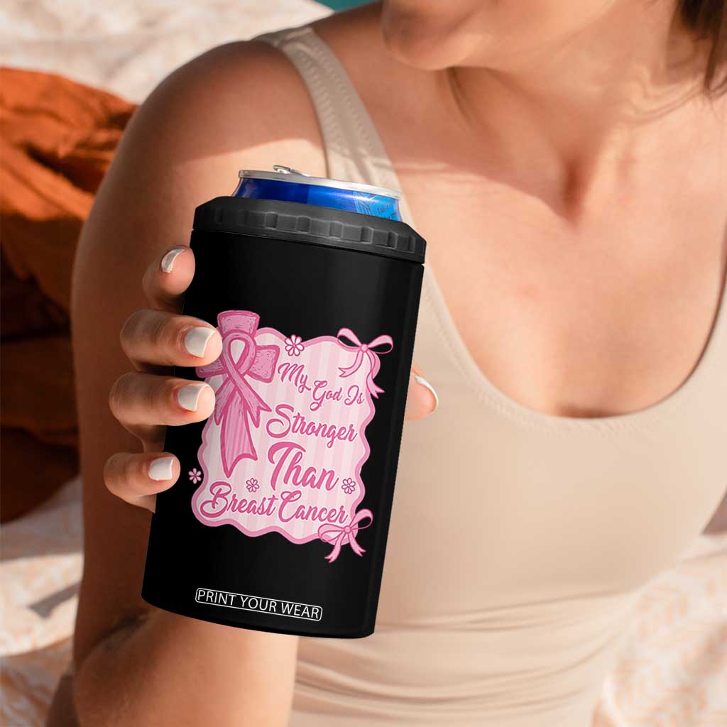 My God Is Stronger Than Breast Cancer 4 in 1 Can Cooler Tumbler Christian Support Gift