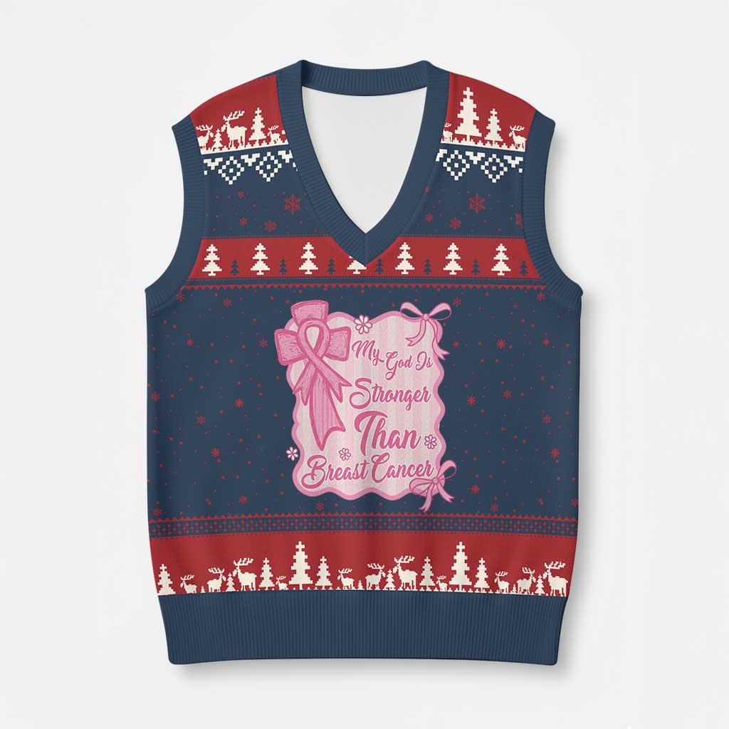 My God Is Stronger Than Breast Cancer V-Neck Knit Sweater Vest Christian Support Gift