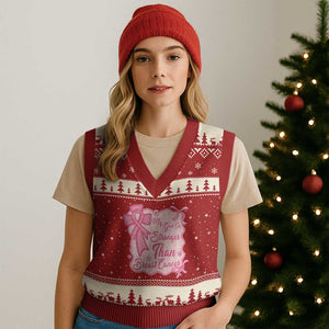 My God Is Stronger Than Breast Cancer V-Neck Knit Sweater Vest Christian Support Gift