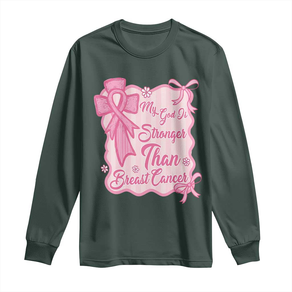 My God Is Stronger Than Breast Cancer Long Sleeve Shirt Christian Support Gift